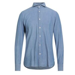 Borreli Napoli Shirt Blue Cotton Size 15 1/2 - 39 Made In Italy